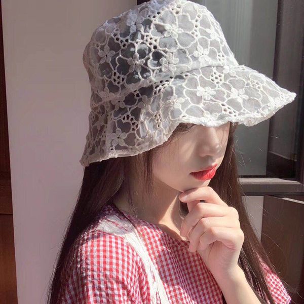 

vintage elegant lace bucket hat women summer beach sun hats fashion korean hat breathable fisherman hat, Yellow