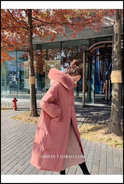 

zrggq off-season xia shiwen croissant jacketcoat down jacket buckle white duck down jacket women's mid-length loose slimming large fur, Black