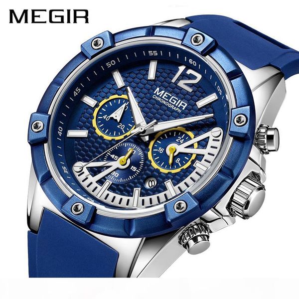 

megir chronograph sport men watch silicone creative quartz watches men clock hour army wristwatches relogio masculino, Slivery;brown