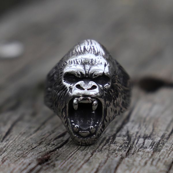 

mens fashion vintage wild the beast gorilla 316l stainless steel ring biker punk jewelry gifts size 8-12, Silver