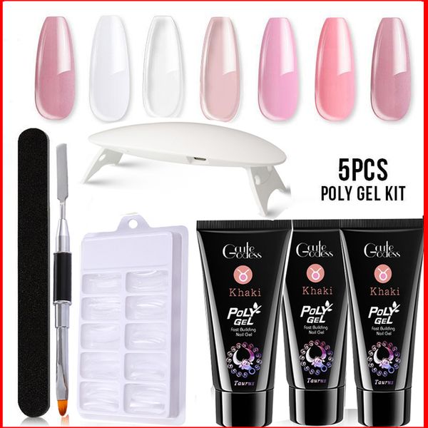 

5 pcs polygel nail kits uv gel nail polish hard builder extension gel fast building for manicure tools acrylic nail kit maquillaje wholesale