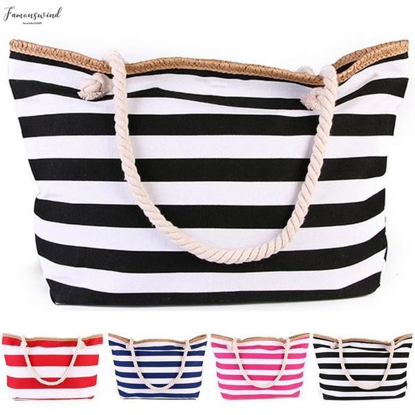 

1pc fashion women canvas beach tote bag summer wild large capacity striped shoulder bag tote handbag shoulder bags for travel