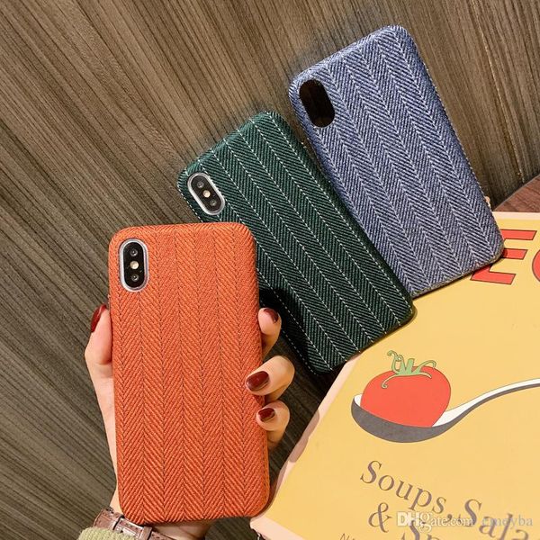 

new fashion retro line cloth fabric phone cover case for iphone 11 pro x xr xs max 6 6s 7 8 plus half pack business back cover shell coque