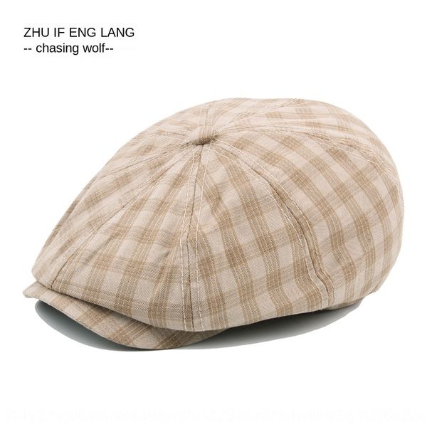 

new british style plaid cotton painter octagonal beret octagonal hat thin beret mosaic painter hat hat, Blue;gray