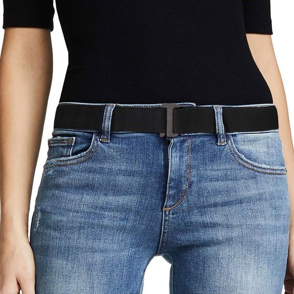 

no show women stretch belt invisible elastic web strap belt with flat buckle for jeans pants dresses, Black;brown
