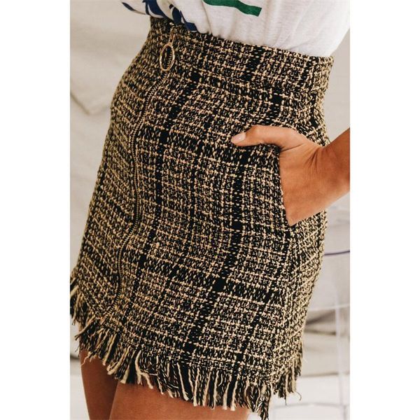 

saia real natural гольфы прямой плед saia midi пачка европа и америка 2020 новая осень кисточкой личность сумка hip юбка, Black