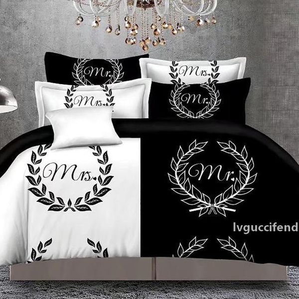

black&white her side his side bedding sets  size double bed 3pcs bed linen couples duvet cover set