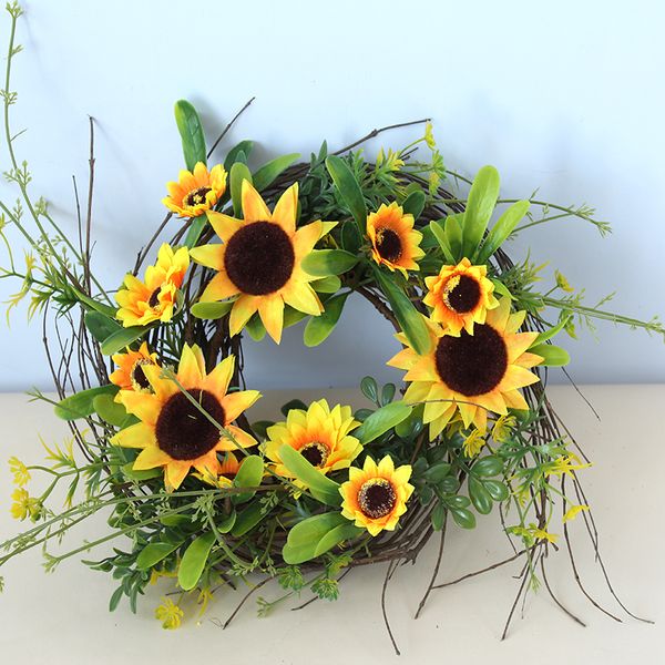 

artificial sunflower green leaves for front door interior wall decoration indoor decor simulation sunflower wreath decorative sunflower chr