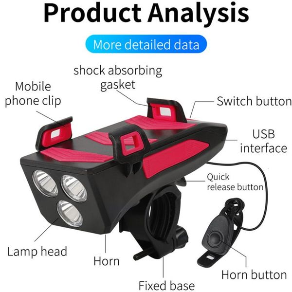 

waterproof bicycle light with bike horn/phone holder/power bank bicycle lighting