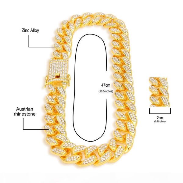 

20мм 16-24inch ювелирные изделия iced out тяжелое майами кубинский link chain necklace хип-хоп золото серебро цвет мода, Silver