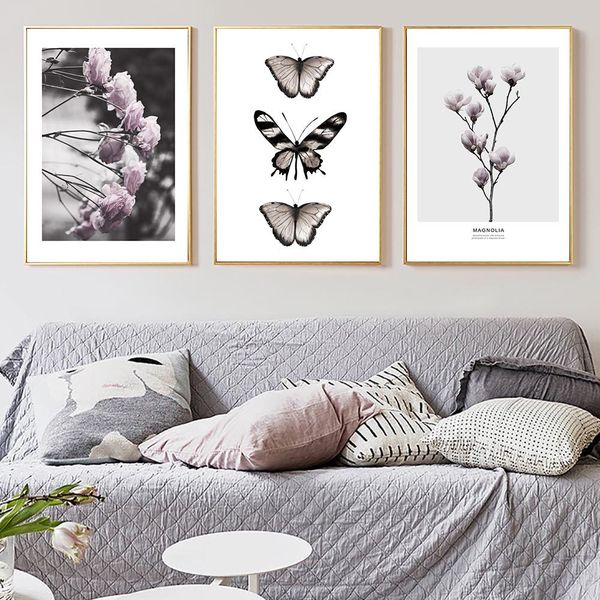 

pink magnolia wall canvas painting poster butterfly posters and prints quotes wall paintings for bedrooms decorative pictures