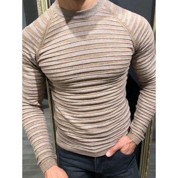 

striped o-neck causal mens sweater spring autumn long sleeve slim men knit solid color clothing, White;black