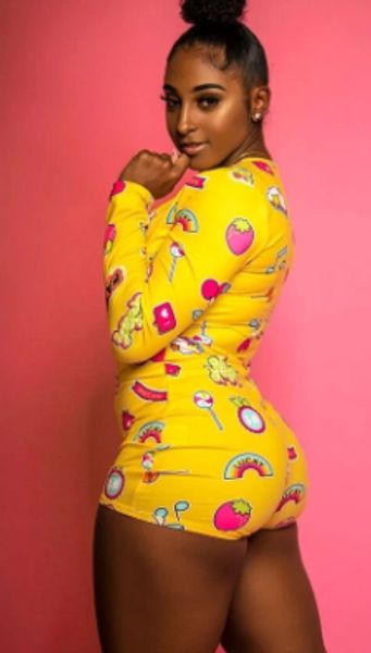 

women casual one-piece home chic cartoon long-sleeved shorts jumpsuit ing, Black;white