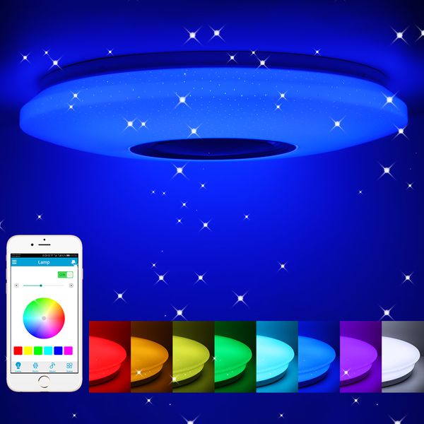 

music led ceiling light lamp 36/60w rgb flush mount round starlight music with bluetooth speaker dimmable colorchanging light