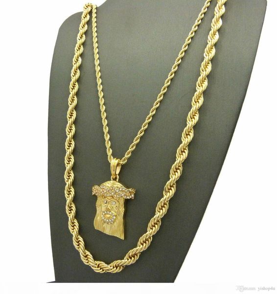 

s hip hip iced out иисус лица подвеска w 24 quot; 10мм 30 веревка ожерелье цепь set 2 шт комплект ожерелья рэпер аксессуары, Silver