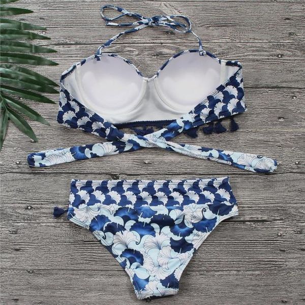

женщины бикини синий бинты купальник 2020 sexy push up купальники fringe bikini beach купальники холтер бикини костюм плавать, White;black