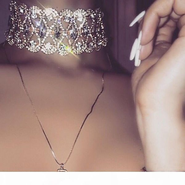 

l bling bling rhinestone flower choker necklace for women luxury necklace with adjustable chain jewelry, Golden;silver