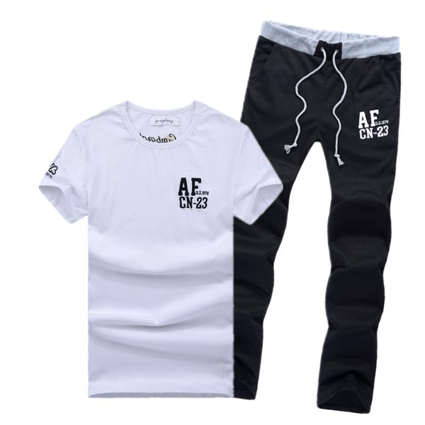 

2 pcs 2020 mens fashion suit, summer style wear (t-shirt & shorts), causal male tracksuit set, man t shirt, White;black