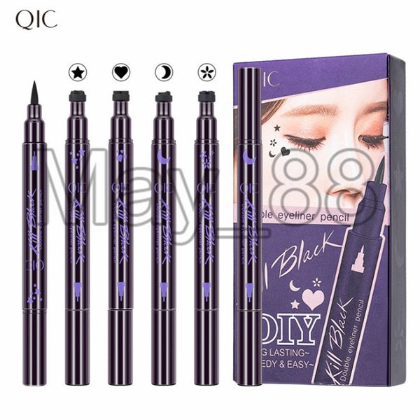 

qic kill black double eyeliner stamp pen long lasting speedy waterproof eyes makeup with heart star moon or plum blossom 4 styles
