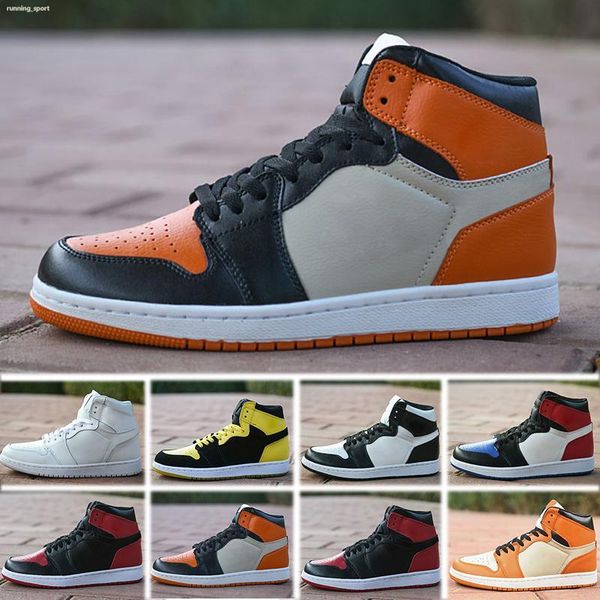 

new 1 1s satin black toe men basketball shoes unc mocha obsidian shattered backboard yellow banned game royal mens trainers sports sneakers