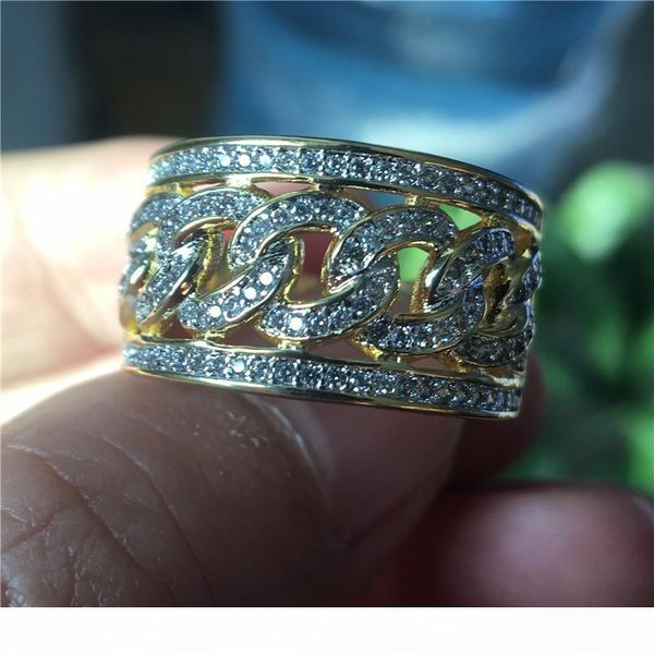 

2019 fashion hiphop ring 925 sterling silver pave setting diamond anniversary party band ring for women men rock jewelry, Slivery;golden