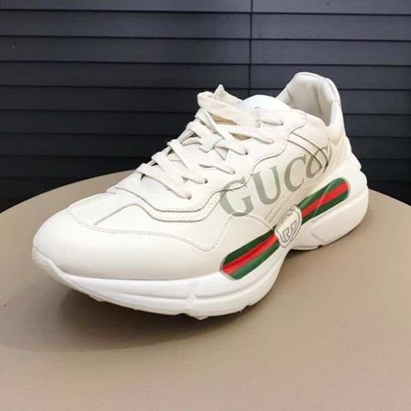 

2021 men 's rhyton leather sneaker vintage men 's shoes new arrival comfortable shoes lace -up luxury casual men shoes herren lu, Black