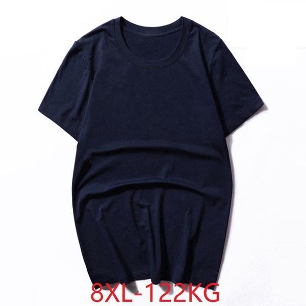 

summer large size t-shirt 6xl men's casual 8xl t-shirt cotton simple men's three-way camisa o collar loose solid color navy blue, White;black