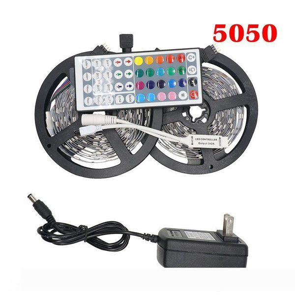 

Edison2011 SMD 5050 Waterproof RGB LED Strip Light 5m 10m set 30 Leds m +24 44 Keys Remote Controller +12V 2A Power Adapter