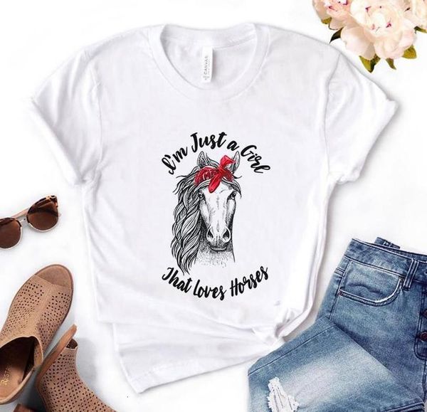 

im just a girl who loves horses bandana women tshirt cotton casual funny t shirt gift for lady yong girl tee, White
