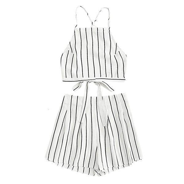 

two piece set and pants summer women's floral applique bandage strap crop cami with shorts set g3, Gray