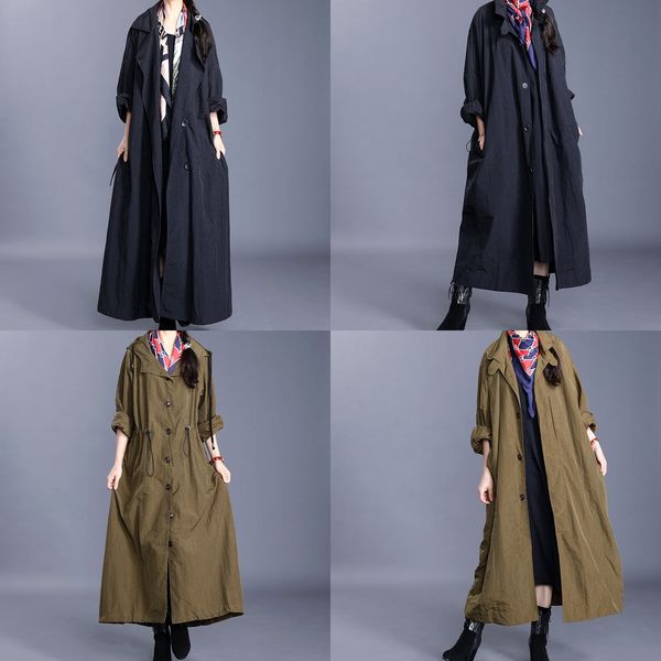 

qrvdg 2020 spring new large size loose temperament close-fitting trench coat special offer 2020 spring windbreaker windbreaker new large siz, Tan;black