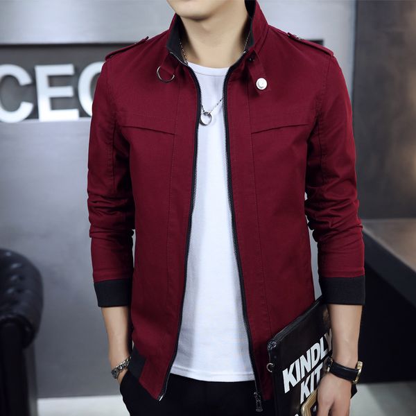 

autumn suit casual young man jacket fashion new autumn coat man men's cotton slim spring-summer stand collar jacket fashion, Black;brown