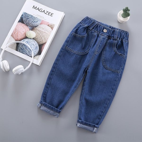 

imhoj children's clothing girls autumn 2020 new children's foreign style harlan pants jeans and jeans baby 1-10 years old korean h, Blue