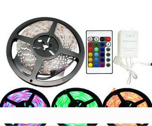 

3528 SMD RGB LED Strip Light 5m 300 LEDS Lights Lighting Bulb Tape Non Waterproof 60leds m Feed 12V with 24 Keys Remote Controller CE ROSH
