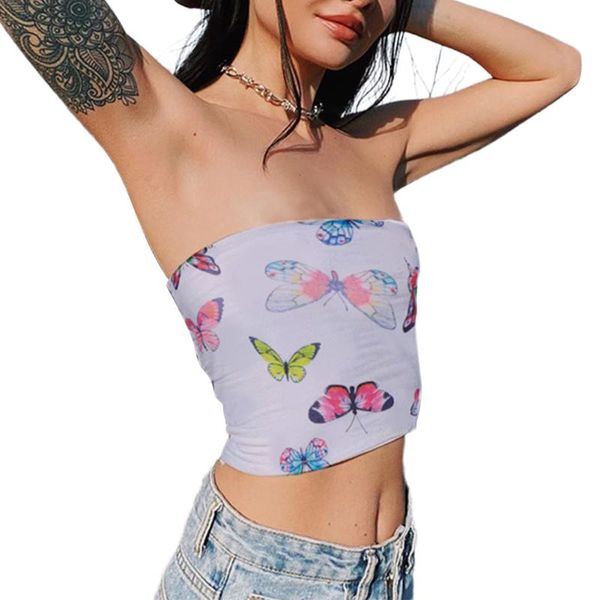 

women's strapless wrapped vest, solid color slimming flat collar butterfly printed shirt summer, White;red