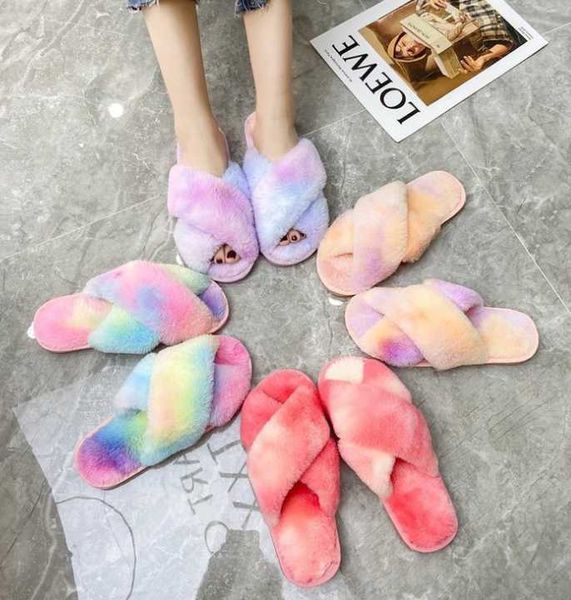 

2020 winter fashion women home slippers faux fur warm shoes woman slip on flats female fur flip flops pink plus size 36-41, Black