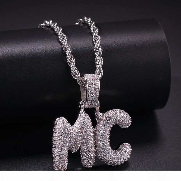 

a-z custom name small bubble letters pendant necklaces charm for men women gold silver cubic zircon hip hop jewelry cuban chain