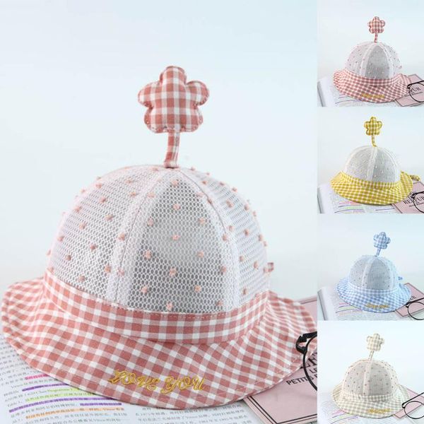 

kids summer cute plaid letter cap bucket beach sun protection hat for girls boys baby accessories newborn newborn baby hats, Yellow