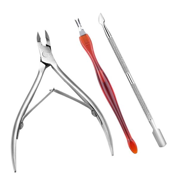 

nail art kits 3pcs dead skin remover manicure tool kit clipper scissors spoon fork cuticle pusher pedicure cutter tools set nfnc385
