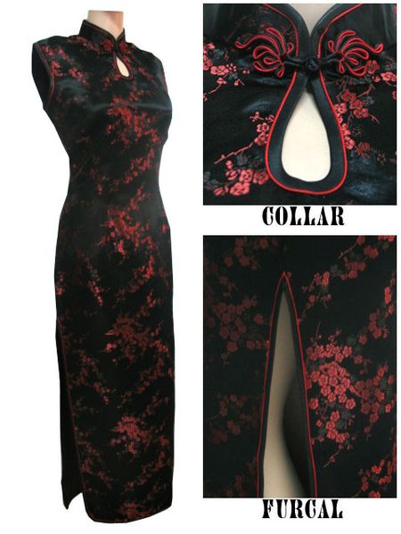 

black-red traditional chinese dress women's satin long halter cheongsam qipao mujere vestido flower size s  l xl xxl xxxl j3035