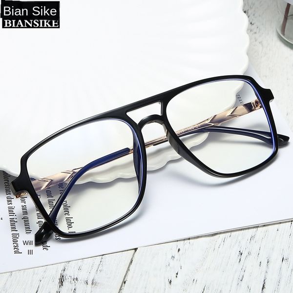 

new anti-blue goggles myopia fashion large frame double beam myopia glasses frame personalized avant-garde plain glasses goggles 6495, Silver