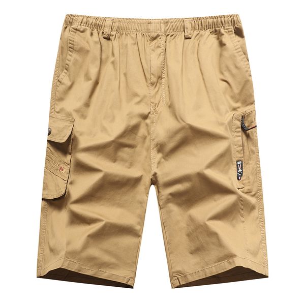 

safari style mens cargo pants with many zipper pockets cotton calf-length pants midweight men's trousers outdoor xl-4xl khaki, Black