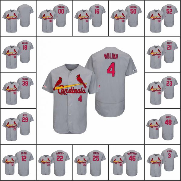 

st. louis cardinals men #4 yadier molina 46 paul goldschmidt 16 kolten wong wainwright women youth flex base custom jersey, Black
