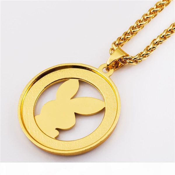 

new arrival hip hop gold pendant necklace fashion jewelry round shape rabbit pendant with rhinestone for men women gifts, Silver