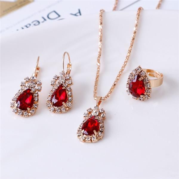 

bridesmaid jewelry set for wedding gold like 925 sterling silver chains necklace pendant earring for women gemstone rings party jewelry h252