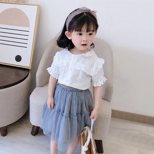 

clothing shirt clothing bangren 2020 summer new girl embroidery lace short-sleeved shirt women's baby top, White;black
