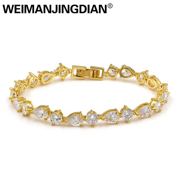 

weimanjingdian sparking teardrop and round cubic zirconia cz crystal bracelets for lady wedding bride or birthday jewelry gifts, Black