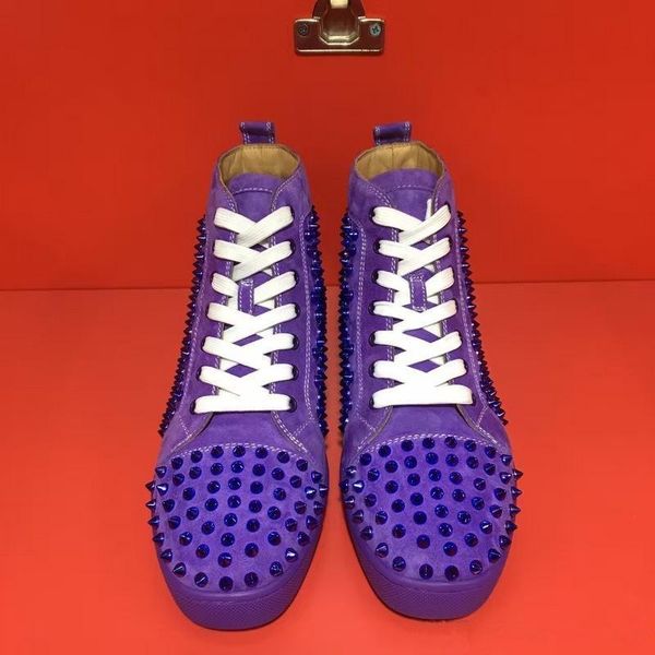 

2019 designer red bottom suede leather with studded spikes men women casual shoes fashion high flats sneakers wholesale cs03, Black