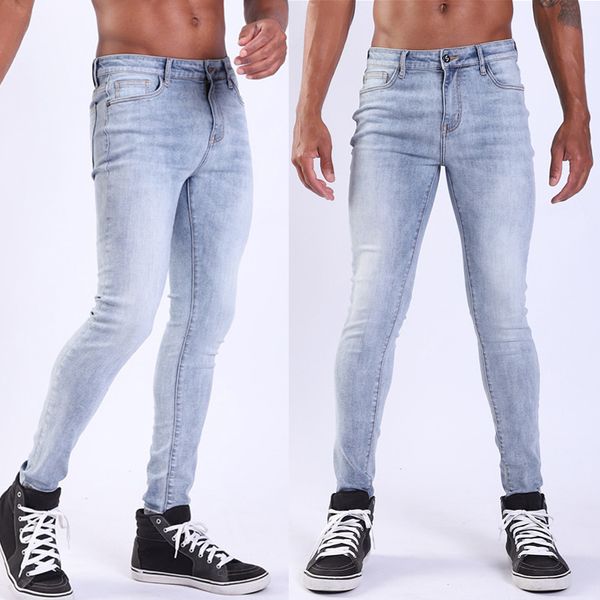 

men's jeans fashion men skinny slim fit pant casual style long trouser, Blue