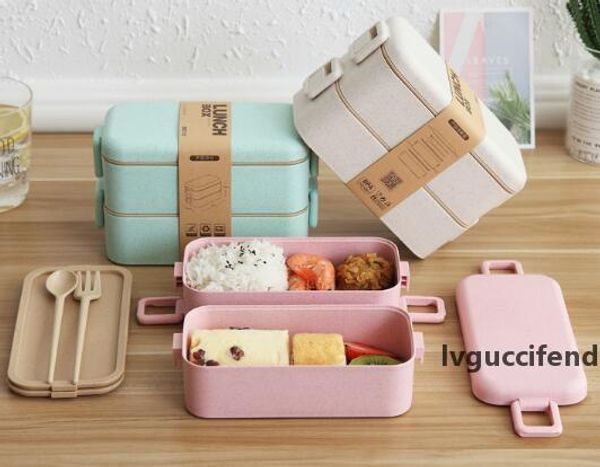 

wheat straw lunch box sushi box double - deck lunch box